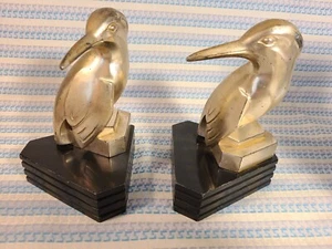 Antique Art Deco KINGFISHER BOOKENDS Beautiful Aged Bird Statues for Shelf/Desk - Picture 1 of 9