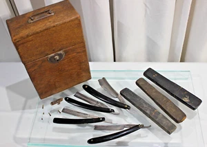 Antique Wood A.W.N.Y. THE EVERLASTING BARBER BOX Holds 18 Has 4 RAZORS # 3997 - Picture 1 of 8
