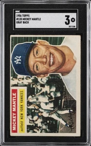 1956 TOPPS GRAY BACK MICKEY MANTLE SGC 3 - Picture 1 of 2