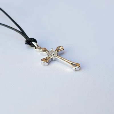 CROCE COLLANA PENDENTE CIONDOLO BRILLANTE ZIRCONE ARGENTO STRASS DONNA qv - Immagine 1 di 4