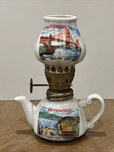 Vintage Porcelain Ceramic Miniature San Francisco CA Oil Kerosene Lamp Souvenir - Picture 1 of 16