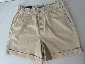 Pantaloncini corti con polsini Banana Republic Paperbag taglia 12 kaki marrone chiaro bottoni mosca - Foto 1 di 10