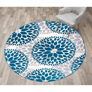 Rugshop Round Jute Rug Modern Floral Circles Area Rug Blue Rugs 6'6" Round Rug - Picture 1 of 8