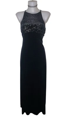 Maxi Vestido Romántico De Colección Años 90 Para Mujer Negro Floral Terciopelo Burnout Capricho Talla M Foto 1 de 4