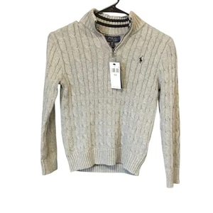 Polo by Ralph Lauren boys cableknit sweater S(8) Grey pullover zip preppy NWT - Picture 1 of 10