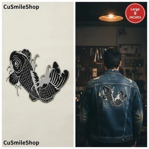 Black Koi Fish Applique Patch Iron on Large Carp 9" Embroidered Fishing Badge - Picture 1 of 3