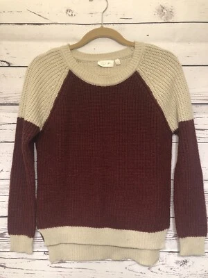 RD стиль цвет блок свитер размер XS темно-бордовый кремовый длинным рукавом Crewneck Varsity - Изображение 1 из 4