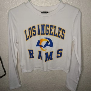NFL Team Apparel Women's LA Rams White Crop Long Sleeve Shirt M - Picture 1 of 4