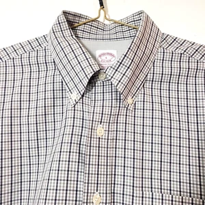 Brooks Brothers Regular Fit Gray Windowpane Cotton Button Down Shirt Sz L EUC - Picture 1 of 8