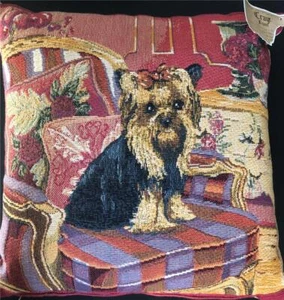 Craye France Metrax-Craye Groupe Flemish Tapestries Yorkie Salon Dog Pillow NEW - Picture 1 of 5