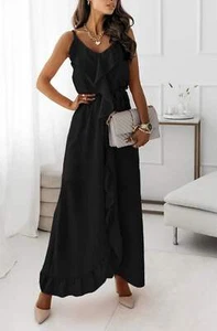 Chiffon frill Maxi Dress- Black. - Picture 1 of 5