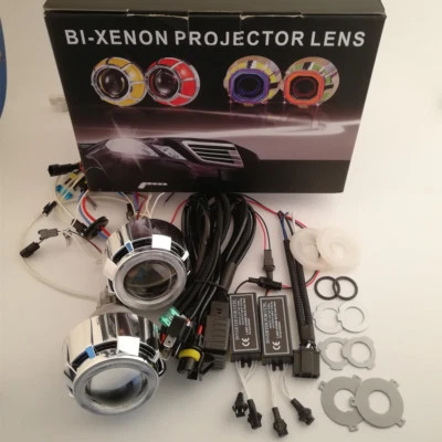 2.5'' Car BI-Xenon HID Projector Lens Kit with Double Angel Eyes Bulbs H1 H4 H7 - Image 1 of 4