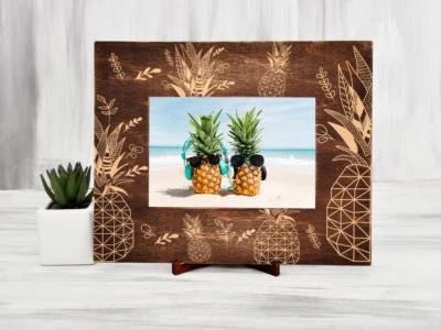 Pineapple Picture Frame Tropical Wood Photo Frame Engraved Housewarming Gift 4x6 - Image 1 of 4