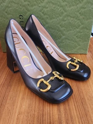 $1100 Nuevo Gucci Negro Cuero Horsebit Mujer Zapatos de salón Tacones EU 36 US 6 Foto 1 de 4