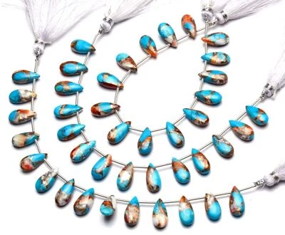 Natural Gem Blue Copper Turquoise 15x7MM Smooth Pear Shape Briolettes 7" 59Cts. - Image 1 of 4
