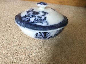 Vintage Grimwade Poppea Blue & White Transferware Small Trinket Dish With Lid