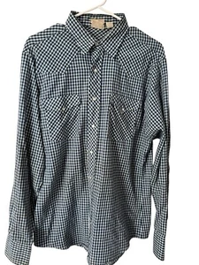 Vtg Lee Blue Gingham Plaid Snap Front Western Cowboy Shirt Yoke, Pockets Men’s L - Picture 1 of 8
