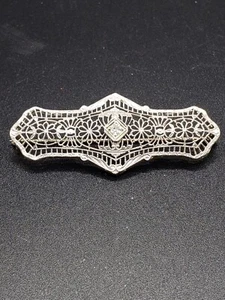vintage 14k gold and diamond Art Deco Filigree brooch pin 1920's - Picture 1 of 6
