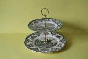 zweistöckige Etagere Teller Johnson Brothers Old Britain Castles Grün 042128 - Picture 1 of 1