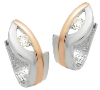 Orecchini Creole Argento 925 Placcato IN Oro Rosso Protezione Avviamento Zircone - Immagine 1 di 3