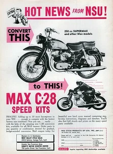 1961 NSU Supermax 250 & Max C28 Kit Motorcycle Original Print Ad - Picture 1 of 1