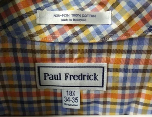 Paul Fredrick Dress Shirt Mens Size 18.5 -58" Chest Multicolor Plaid Spring - Picture 1 of 4
