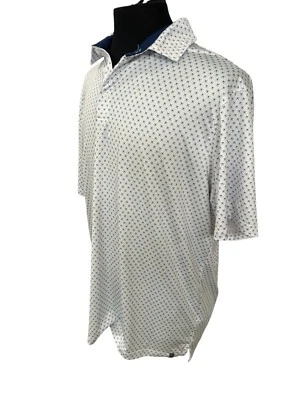 Kenneth Cole Golf Polo Shirt Mens XXL White Blue Geometric Stretch Wicking - Image 1 of 4
