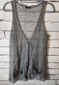 Eileen Fisher Damen Strickjacke Größe M/L grau ärmellos Knopfleiste mit Taschen - Bild 1 von 6