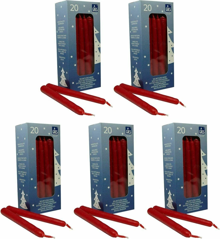 HILLFIELD 100 selbstlöschende Baumkerzen, 124 x 12 mm, Rot, handgetauchte Qualität