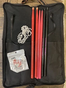 DRUMMER GIRL 3 Pair Hot DRUM sticks Red & Black strand Pearl Stick bag stickers - Picture 1 of 11