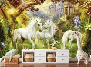 Wallpaper Unicorns Wall Mural Fairytale Photo Nursery Kids Room Paper Poster Art - Foto 1 di 7