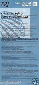 Safety Card - Continental Express - ERJ - 1998 (S3129) - Bild 1 von 1