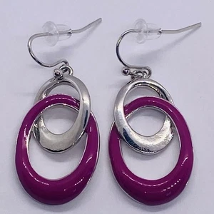 Orecchini con gancio pesce anelli collegati colorati viola - Foto 1 di 3