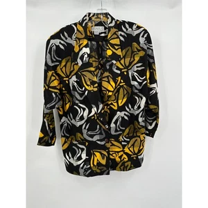Pearl C Womens Jacket Size 6 Vintage Linen Blend Abstract Floral Yellow Black - Picture 1 of 6