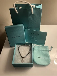 Return To Tiffany & Co Sterling Silver Heart , (925) Tag Mini Bead Bracelet - Picture 1 of 9
