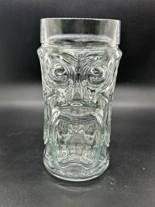 Tiki Glass Anchor Hocking Clear Screaming Tiki Face Glass Tumbler 6" BN17 - Picture 1 of 7