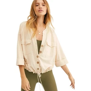 Blusa We The Free Lino Botón Frontal Manga 3/4 Grande Marfil - Imagen 1 de 8