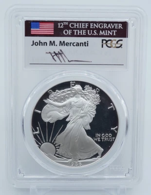 1986 S 1oz Proof American Silver Eagle $1 PCGS PR70DCAM Mercanti - U2571 - Image 1 of 4