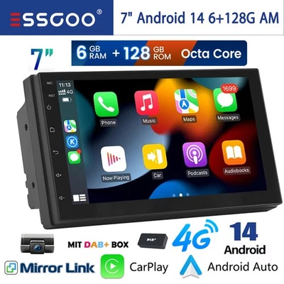 DAB+ 8-Core 6+128GB Android 14 Carplay Autoradio 2 DIN GPS NAVI DVR Bluetooth 4G - Bild 1 von 4
