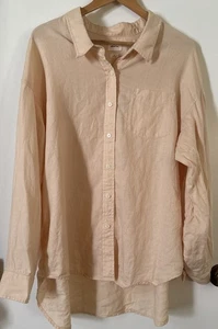 Wilfred Free Linen Button Up Shirt Womens Medium Peach Hi Low Boyfriend Coastal - Picture 1 of 7