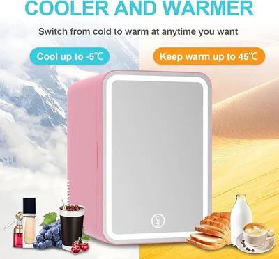 Mini LED Light Fridge Pink 8L Used for Makeup, Skincare, Items LIKE NEW 8L - Image 1 of 4
