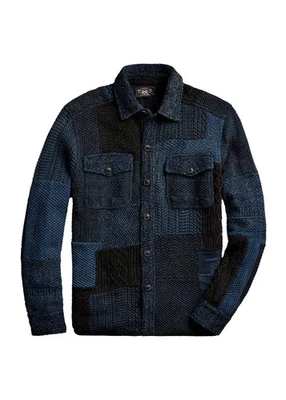Ralph Lauren RRL Cotton Linen Indigo Patchwork Shirt Sweater M / L New $1400 - Image 1 of 4