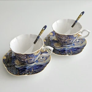 Van Gogh Starry Night Porcelain Coffee Tea Cup Saucer Spoon Set Gift Box - Picture 1 of 9