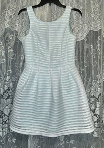 Women's A Byer A-line White Net Embellished Seafoam Striped Easter Sunday Dress - Picture 1 of 7