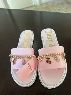 Juicy Couture Pink Sandals Size 8M With Gems New Shoes Slides Cherry Heart crown - Image 1 of 4