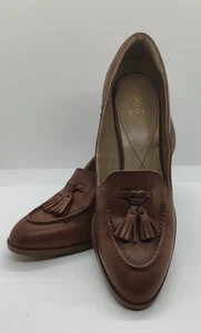 Isola Tassel Block Heel Brown Leather Loafer Pumps Preppy Casual Womens Size 7.5 - Picture 1 of 11