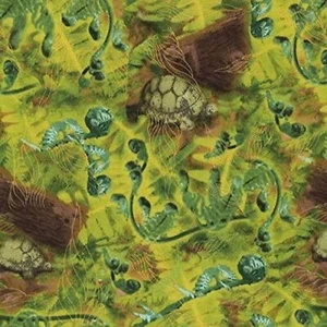 Tela verde helechos y tortugas flores silvestres 100 % algodón por yarda - Imagen 1 de 1