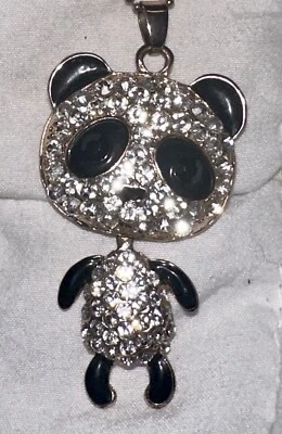 Large 3D Rhinestone Lucky Panda Necklace/Choker Ball Chain Pretty Gold Tone Back - Image 1 of 4