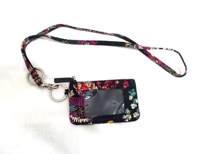 Vera Bradley Lanyard & Matching Widowed Keychain Coin purse MIDNIGHT WILDFLOWERS - Picture 1 of 4