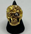 ANTIQUE NEAR EASTERN WONDERFUL SILVER GOLD GILDING RING WITH SKULL HEAD
